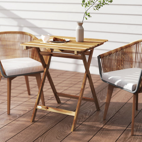 Outsunny outdoor foldable garden table in natural acacia wood with slatted top and x-shaped legs 62w x 60d