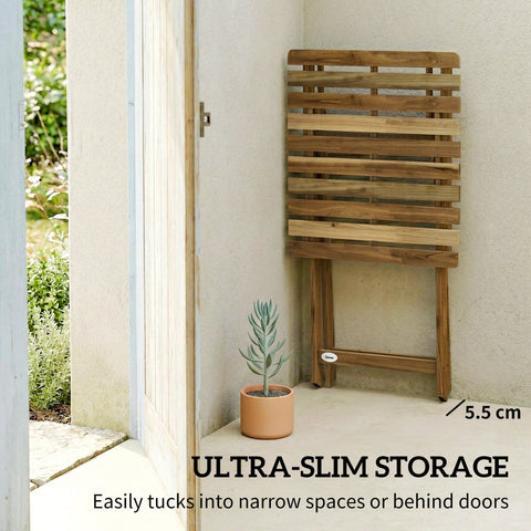 Outsunny foldable wooden garden table with natural acacia wood finish for patio balcony 62w x 60d