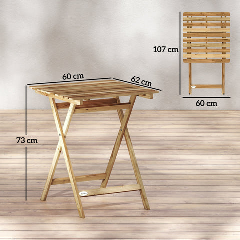 Outsunny foldable wooden garden table in natural acacia wood with slatted top and a-frame legs 62w x 60d