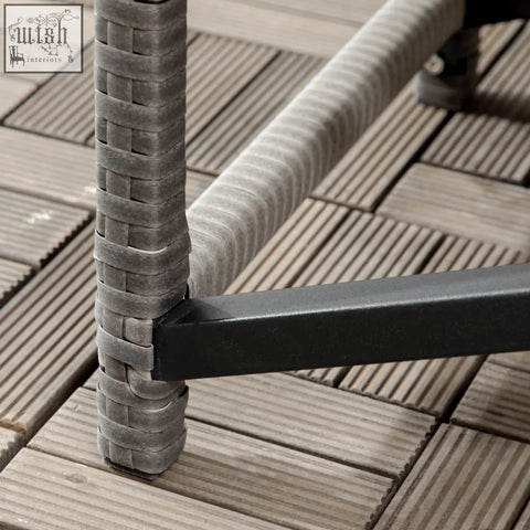 Gray woven rattan outsunny outdoor coffee table leg with mixed grey x-shaped metal frame for patio and balcony