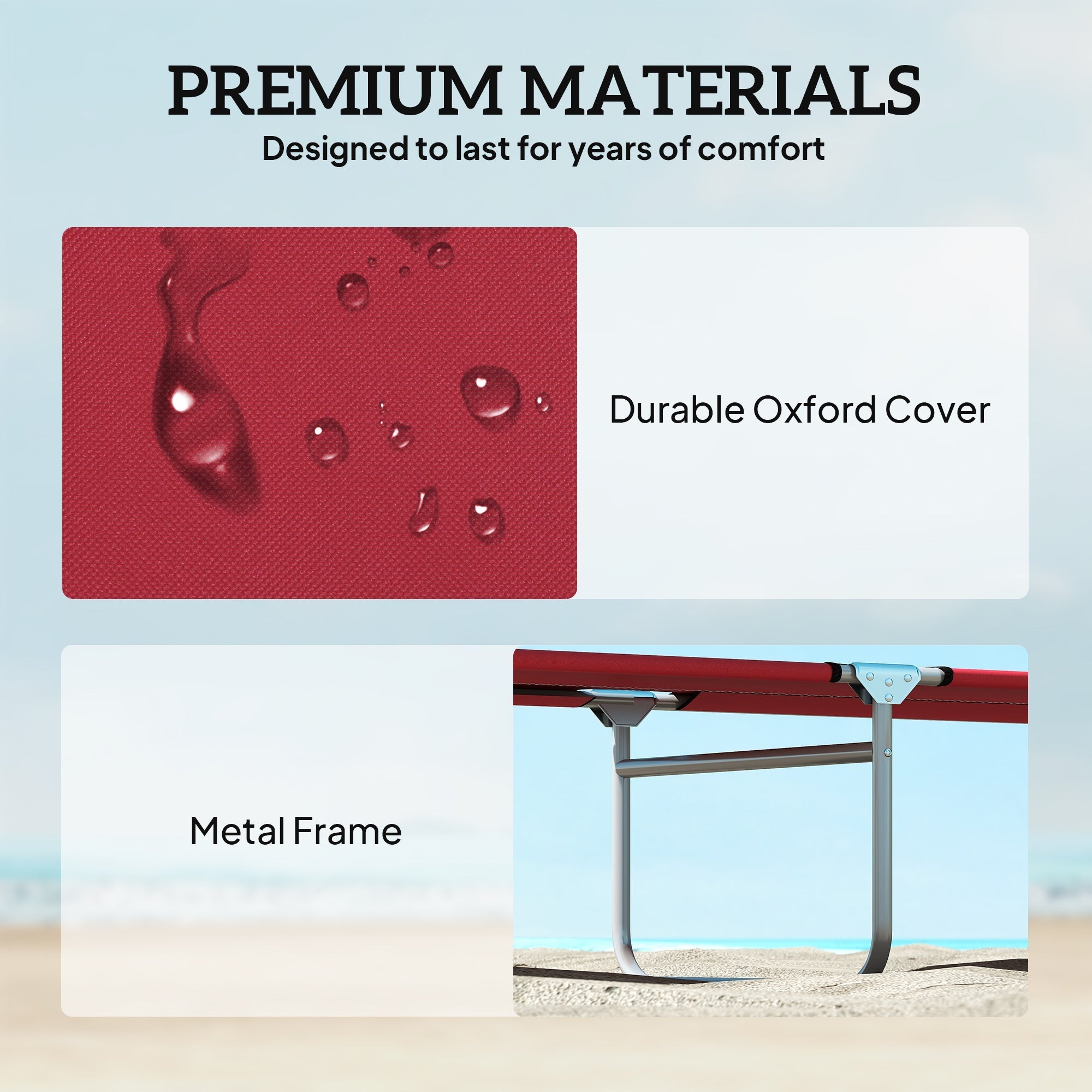 Red durable oxford reclining sun lounger with metal frame from outsunny set of 2 adjustable backrest chairs