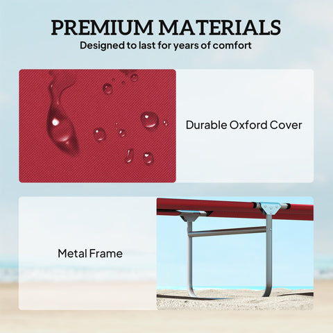 Red durable oxford reclining sun lounger with metal frame from outsunny set of 2 adjustable backrest chairs