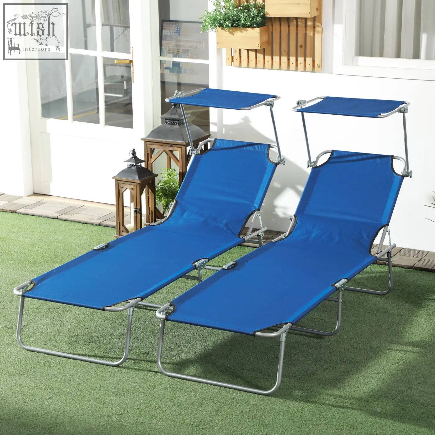 Blue outsunny reclining sun lounger set of 2 with metal frames and adjustable canopy for outdoor patio or garden use