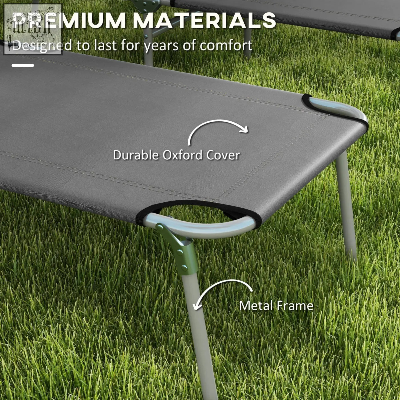 Gray outsunny reclining sun lounger with durable oxford cover and metal frame for outdoor use at beach or patio