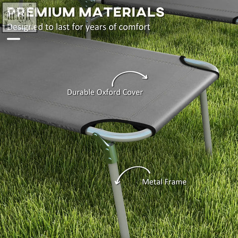 Gray outsunny reclining sun lounger with durable oxford cover and metal frame for outdoor use at beach or patio