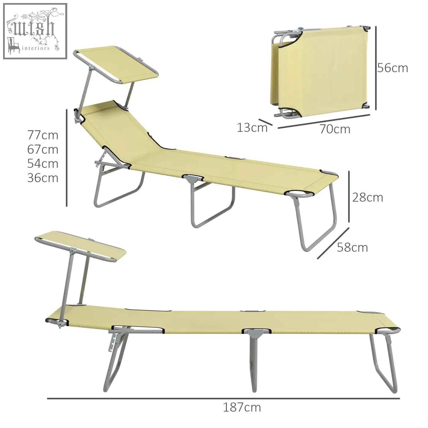 Beige fabric reclining sun lounger with silver metal frame and attached side table from outsunny outdoor set of 2