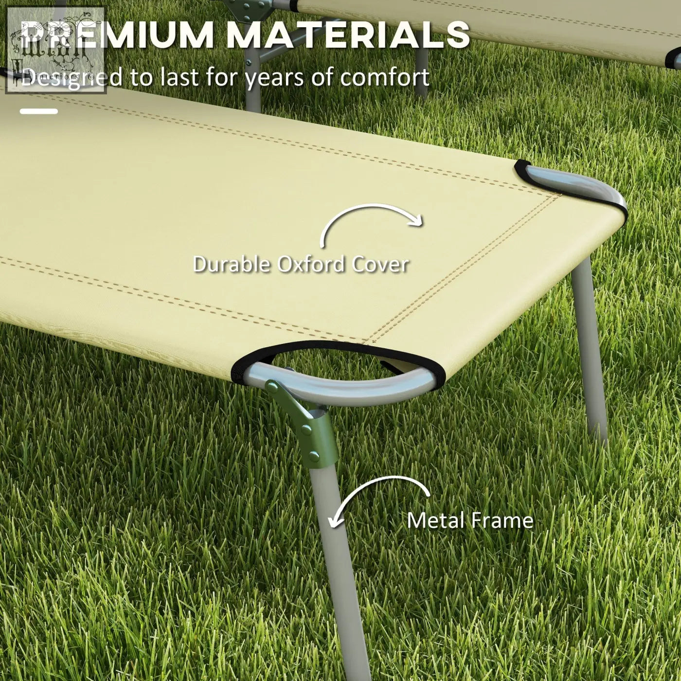 Beige outsunny reclining sun lounger with durable oxford cover and silver metal frame for outdoor use