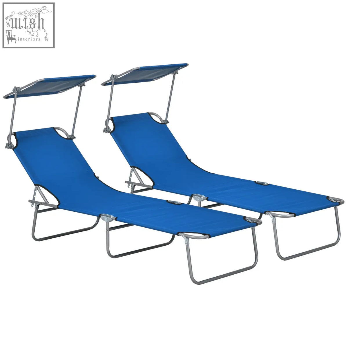 Blue outsunny reclining sun lounger set of 2 with metal frames and adjustable canopy shades for outdoor use