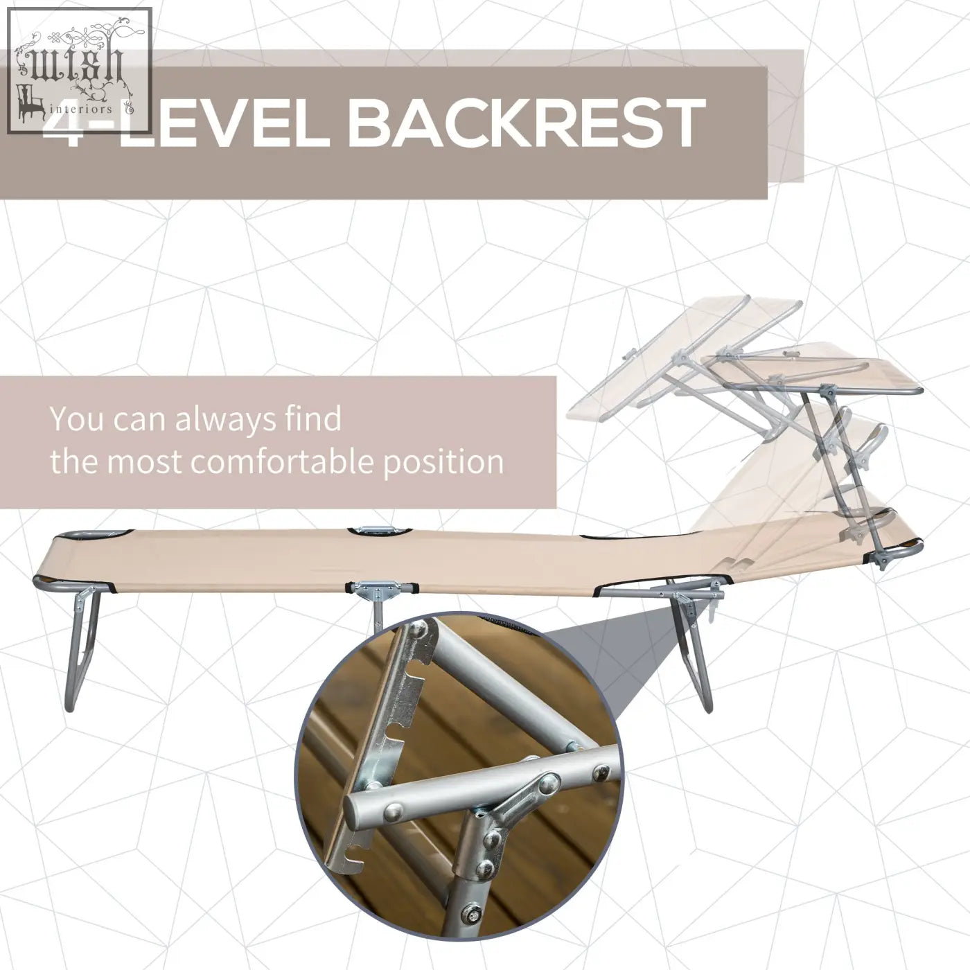 Beige fabric folding sun lounger set of 2 with 4 level adjustable metal backrest for beach garden patio sand