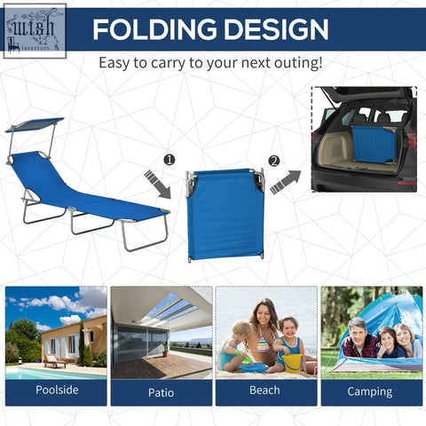 Blue Outsunny outdoor foldable reclining sun lounger set with canopy and metal frame for beach and patio use