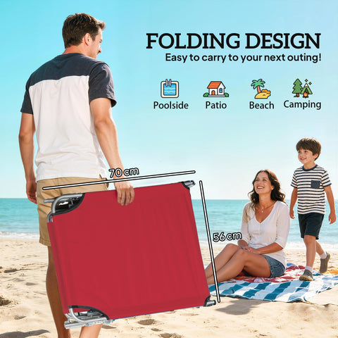 Red folding beach chair with metal frame from outsunny reclining sun lounger set with 4 level adjustable backrest