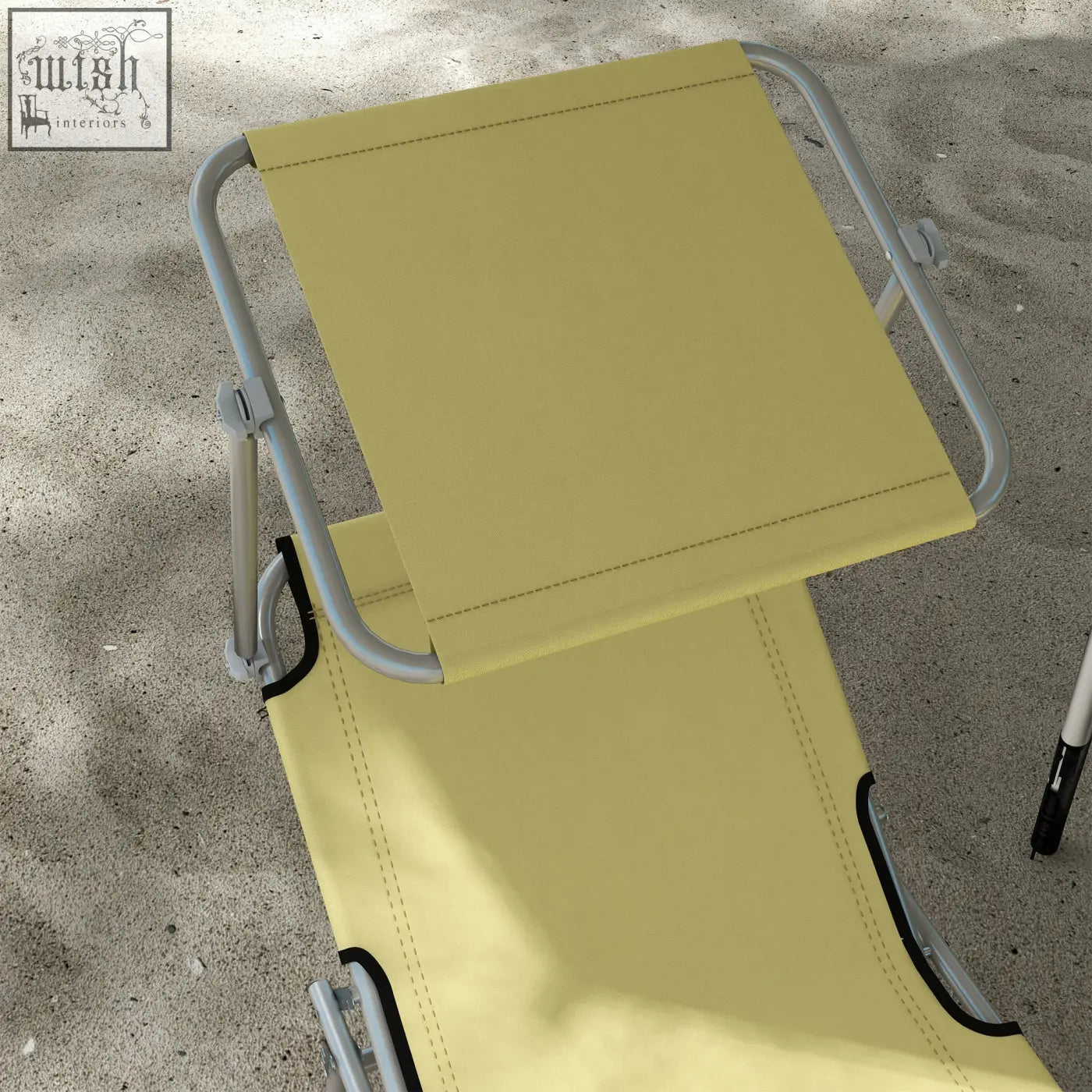 Yellow fabric reclining sun lounger with foldable table and silver metal frame from outsunny outdoor set