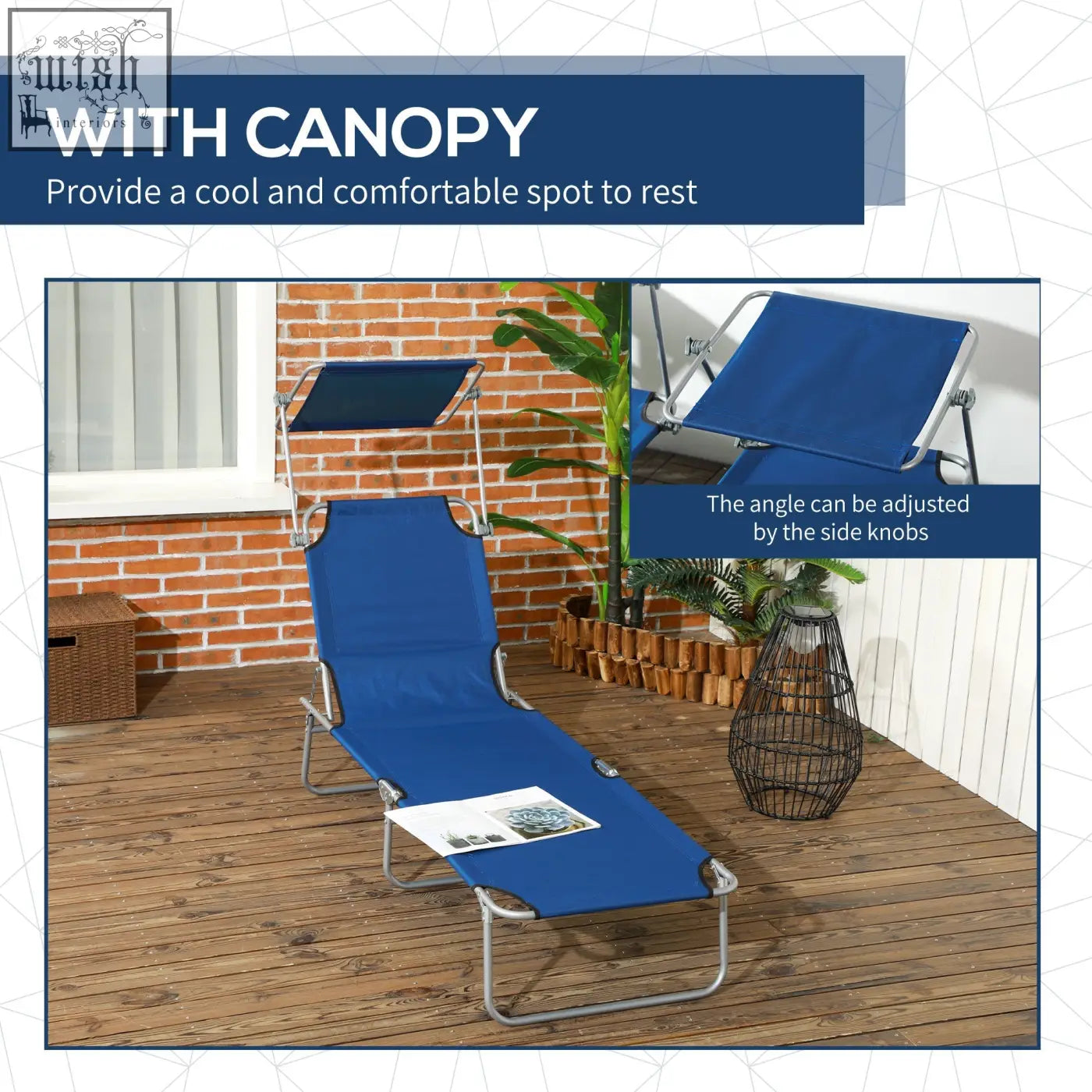 Blue outsunny outdoor foldable sun loungers with reclining backrest and matching canopy on silver metal frame