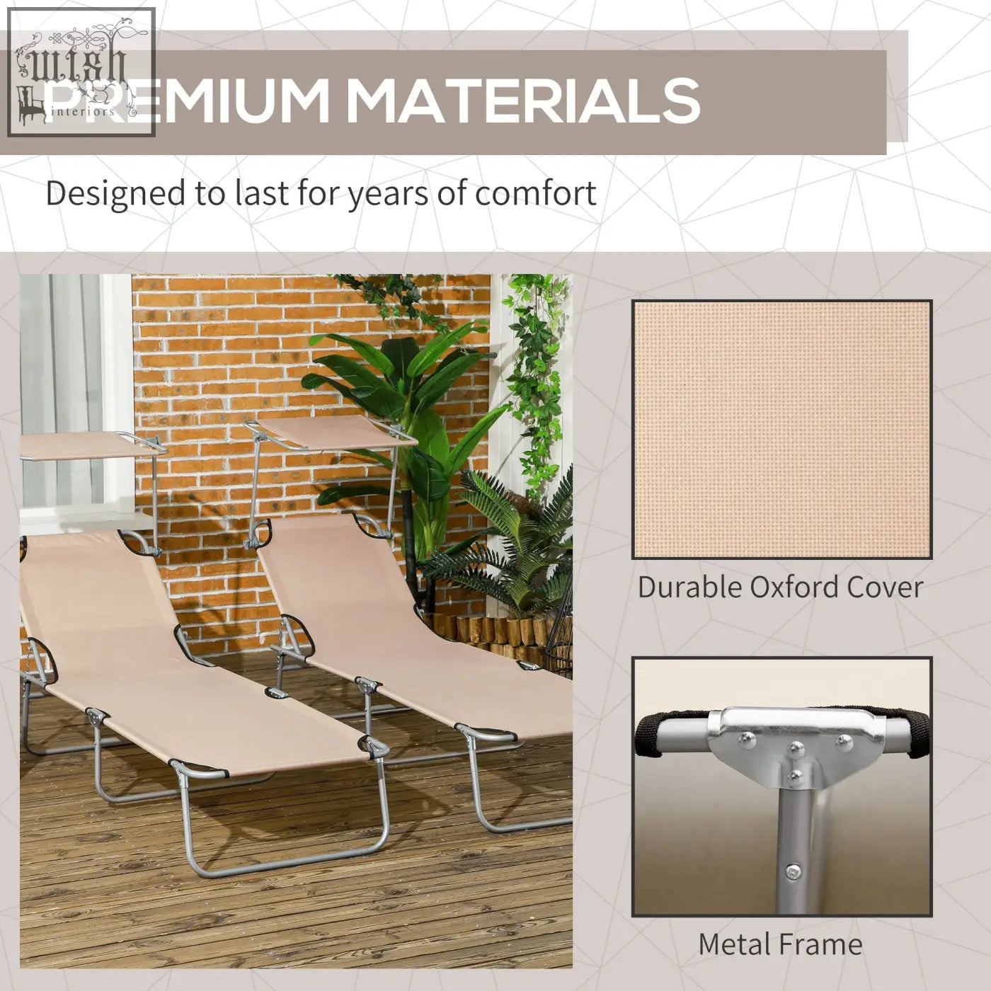 Beige outsunny outdoor foldable sun lounger with durable oxford fabric and sturdy metal frame for beach and patio use