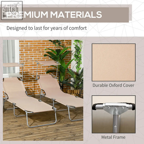 Beige outsunny outdoor foldable sun lounger with durable oxford fabric and sturdy metal frame for beach and patio use