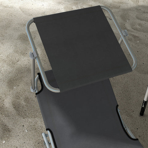 Outsunny Outdoor Foldable Sun Lounger Set of 2, 4 Level Adjustable Backrest Reclining Sun Lounger Chair with Angle Adjust Sun Shade Awning for Beach, Garden, Patio, Grey