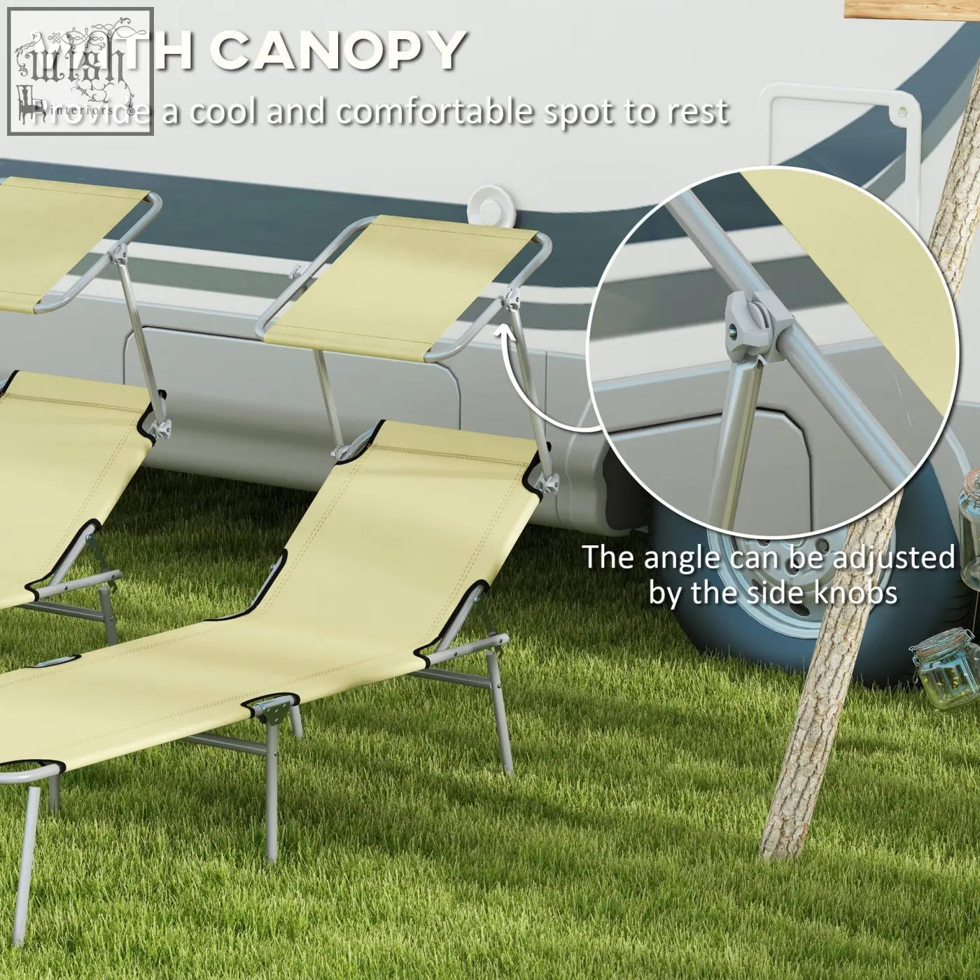 Beige outsunny outdoor foldable reclining sun lounger set with silver metal frames and adjustable side knobs for angle custom