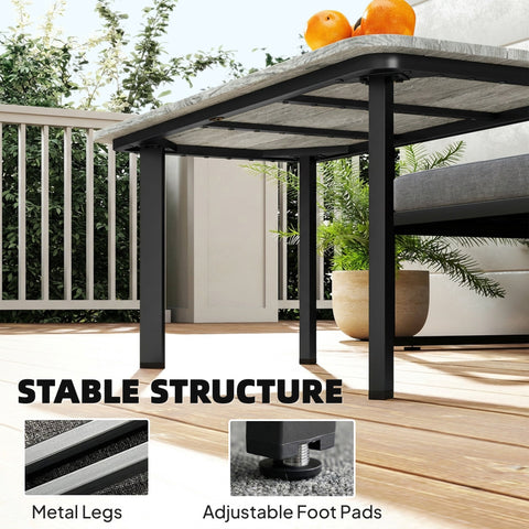Outsunny outdoor garden coffee table with black metal frame and gray stone textured top perfect as a garden coffee table