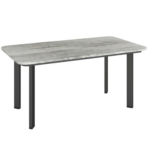 Modern gray wood grain outdoor coffee table with slatted wood plastic composite top and black metal frame