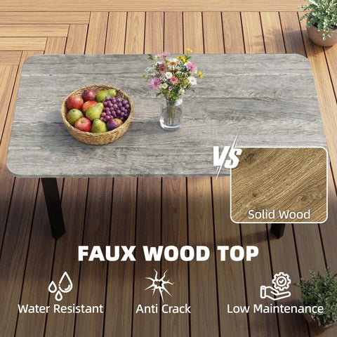 Gray outsunny outdoor garden coffee table with slatted faux wood plastic composite top and metal frame