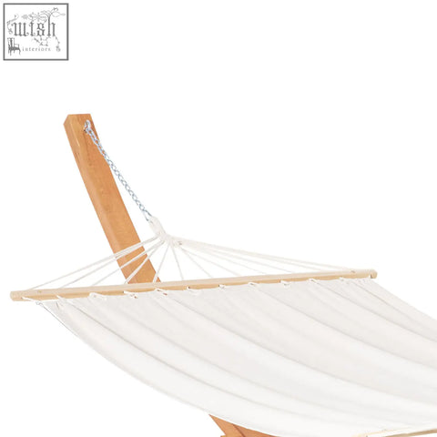 Outsunny outdoor garden hammock with white cotton bed and curved wooden frame for patio swing hanging bed