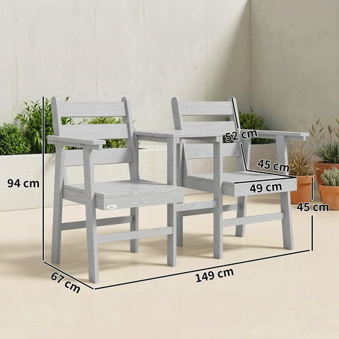 Gray outsunny outdoor garden jill garden seat double chair set with slatted back and shared central table