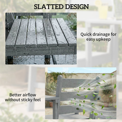 Outsunny gray embossed wooden jill garden seat with slatted design for quick drainage and better airflow outdoor loveseat