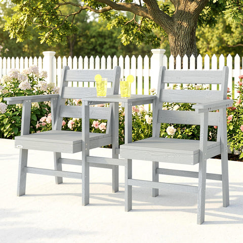 Gray painted wooden jill garden seat with slatted backrests and integrated table for outdoor use by Outsunny