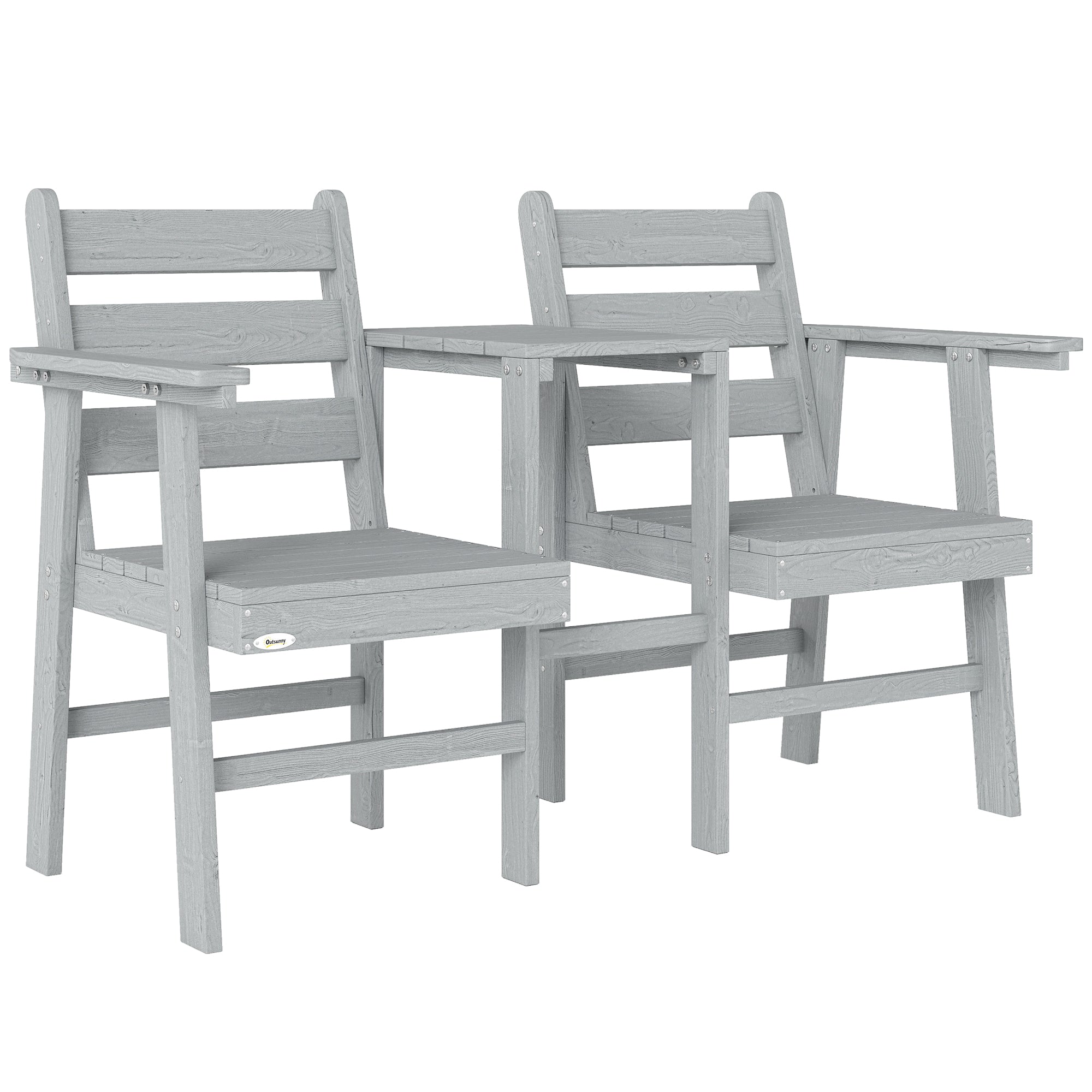 Gray plastic outsunny outdoor garden seat with slatted back jill garden seat and central table for two people