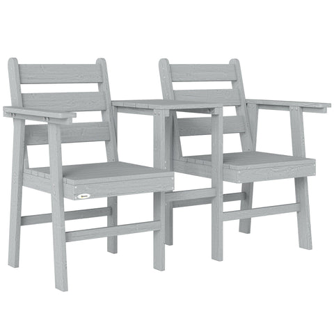 Gray plastic outsunny outdoor garden seat with slatted back jill garden seat and central table for two people