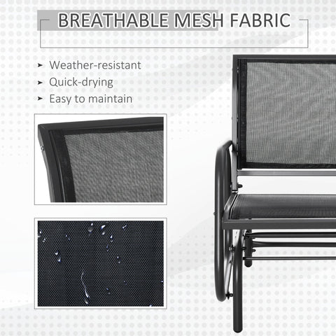 Outsunny outdoor gliding swing chair with dark grey mesh seat, steel frame, and curved back garden seat design