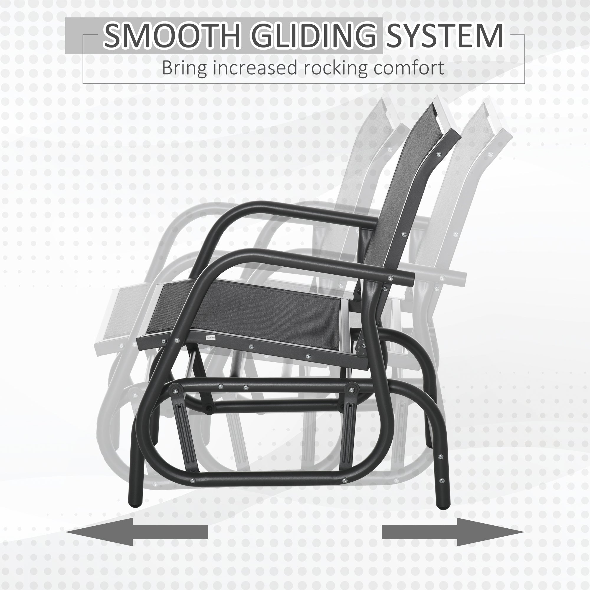 Black metal rocking garden seat with mesh seat and smooth gliding system in dark grey for outdoor comfort