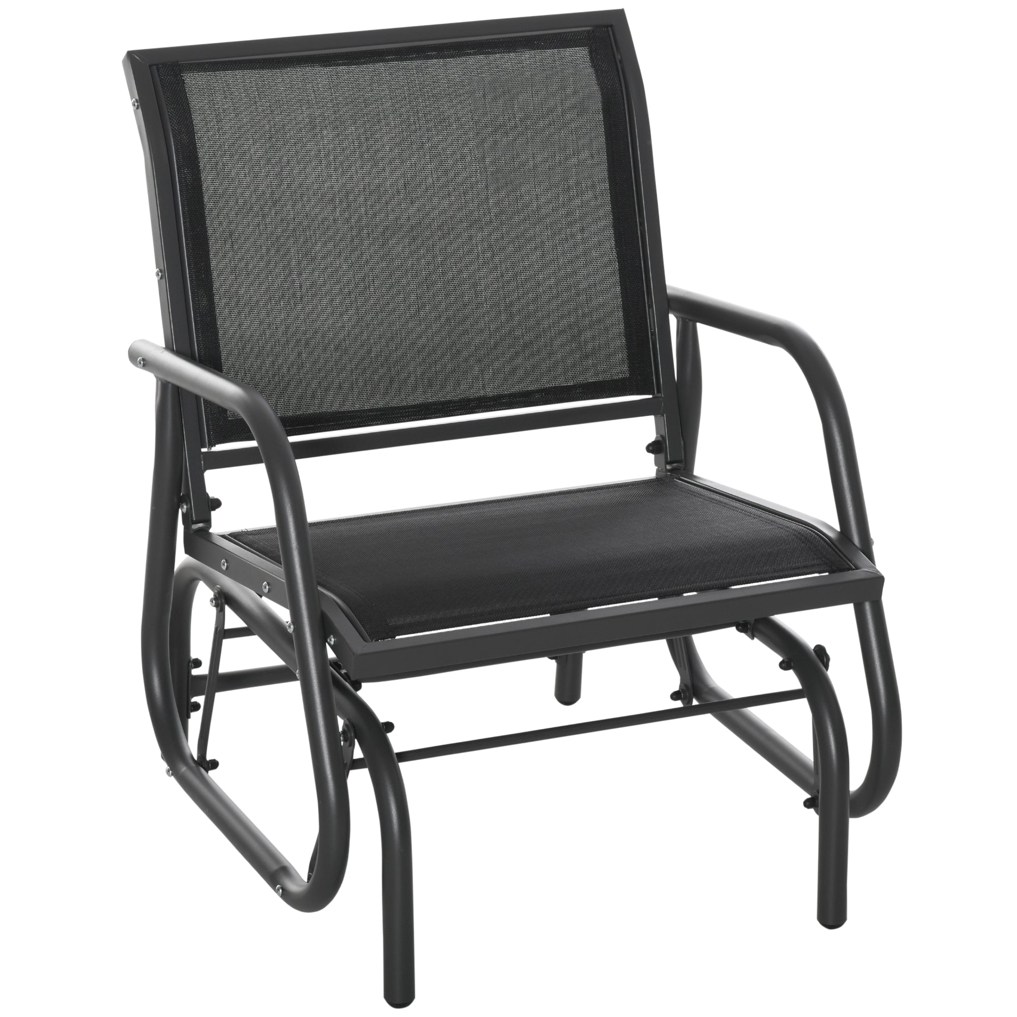 Outsunny outdoor gliding swing garden seat with dark grey mesh seat and black metal frame for comfortable lounging