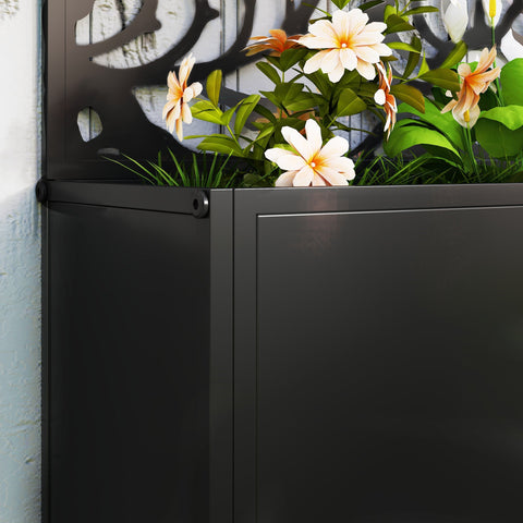 Outsunny outdoor metal planter in black with sleek design and decorative privacy panel 58l x 23w x 24h