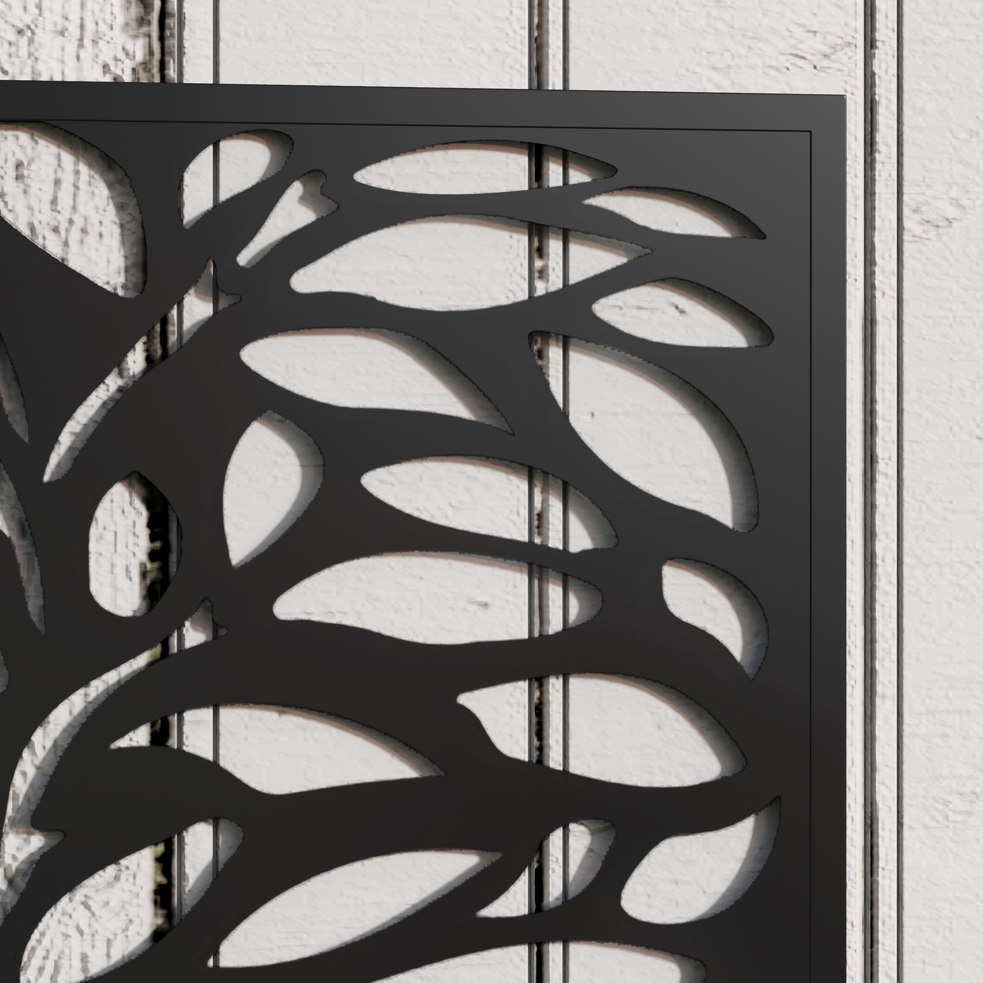 Black metal wall art with intricate leaf pattern on outsunny outdoor metal planter privacy panel 58l x 23w
