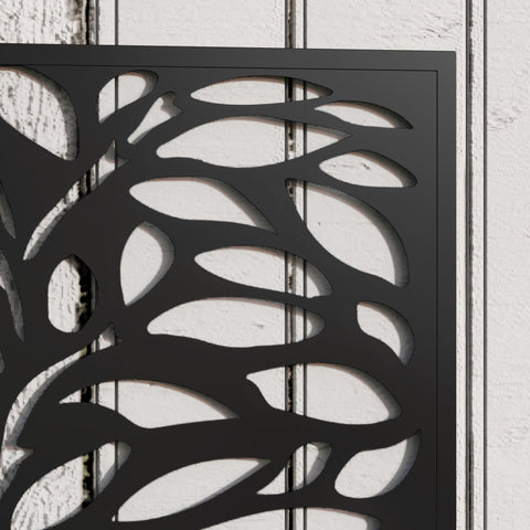 Black metal wall art with intricate leaf pattern on outsunny outdoor metal planter privacy panel 58l x 23w