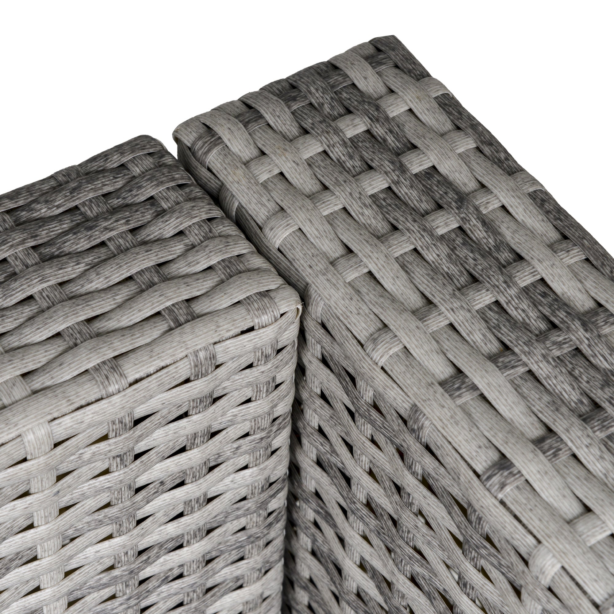 Gray woven wicker rattan corner sofa with textured interlaced pattern and light grey seat cushions from Outsunny