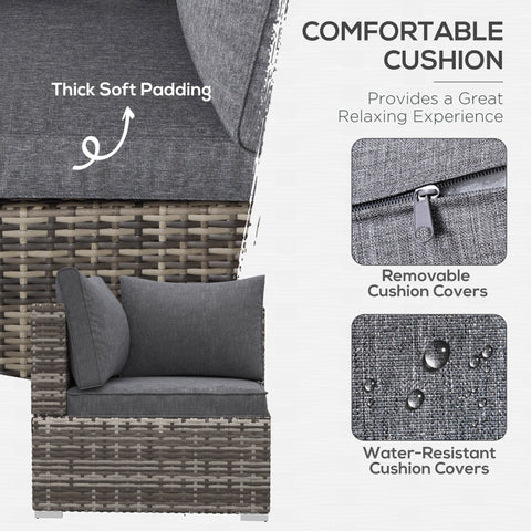 Outsunny gray woven rattan corner sofa chair with thick soft seat cushions and removable water resistant covers
