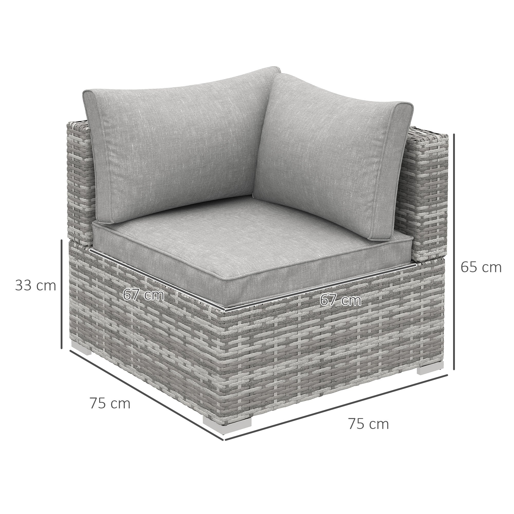 Outsunny outdoor gray rattan corner sofa with woven wicker frame and matching light grey seat cushion for garden use