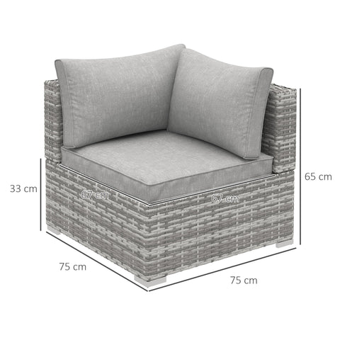 Outsunny outdoor gray rattan corner sofa with woven wicker frame and matching light grey seat cushion for garden use