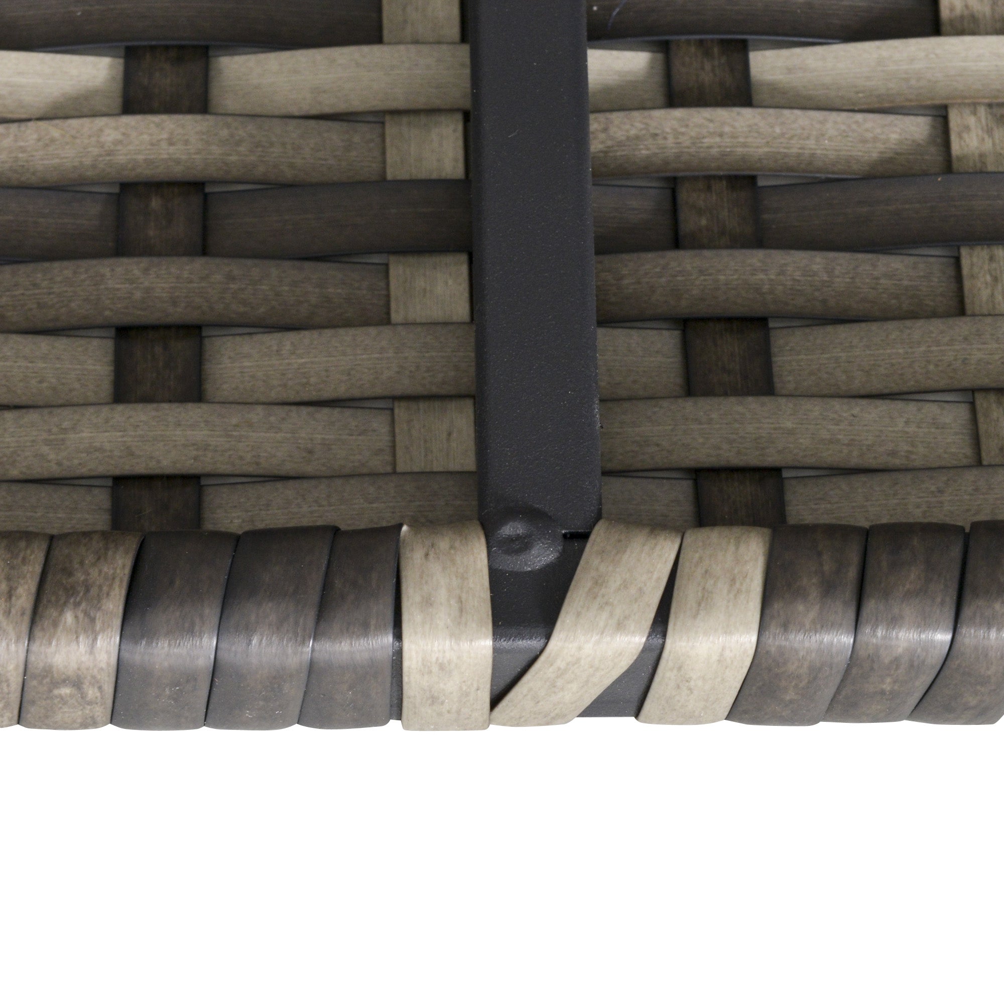 Gray woven resin wicker chair frame with black metal support for outsunny rattan corner sofa with seat cushion