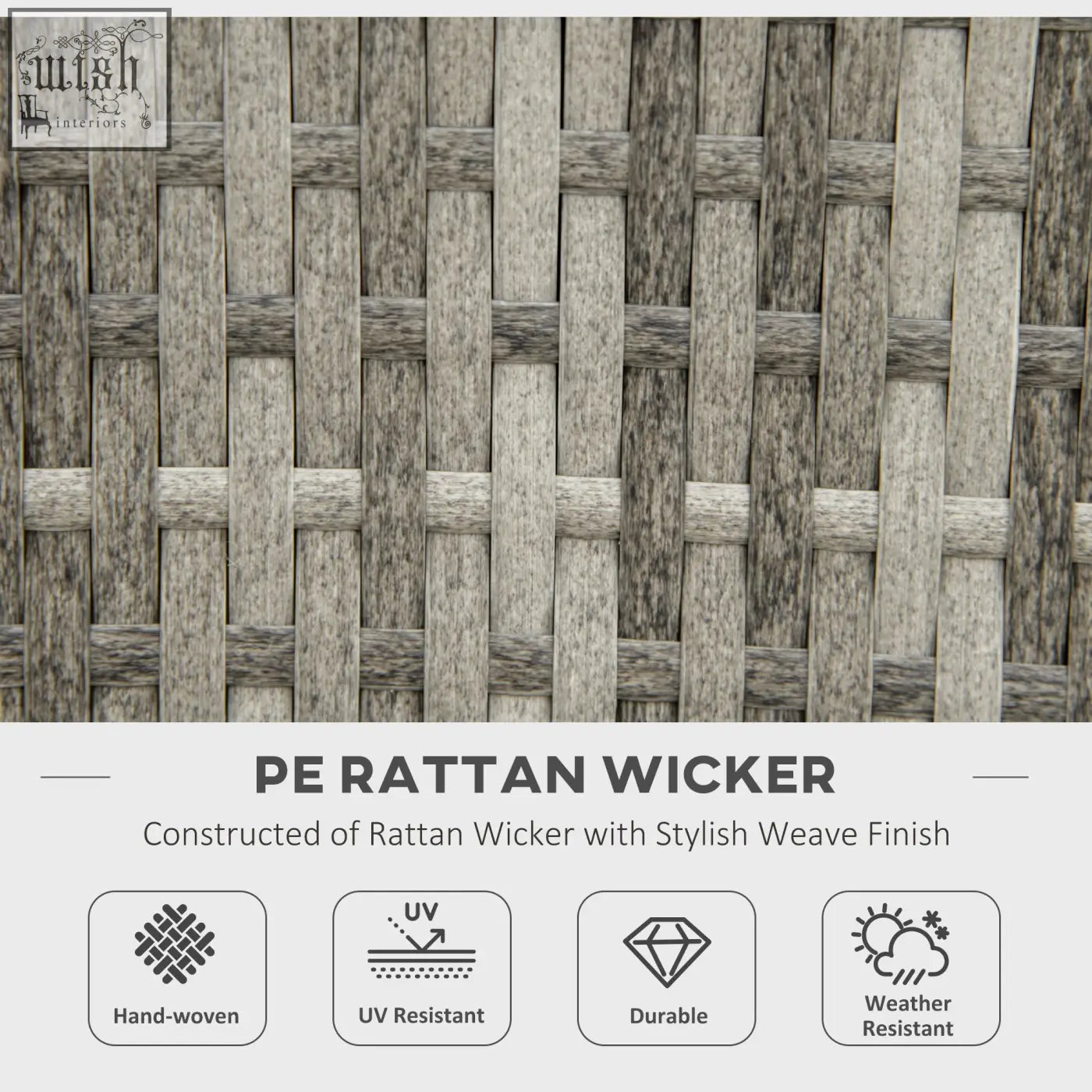 Gray pe rattan wicker pit table with hand-woven weave finish 50000 btu burner rain cover and glass windscreen