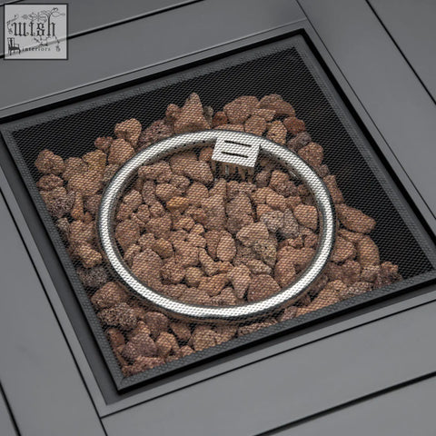 Silver circular burner with mesh grate in outsunny outdoor pe rattan gas fire pit table with mesh guard and rain cover