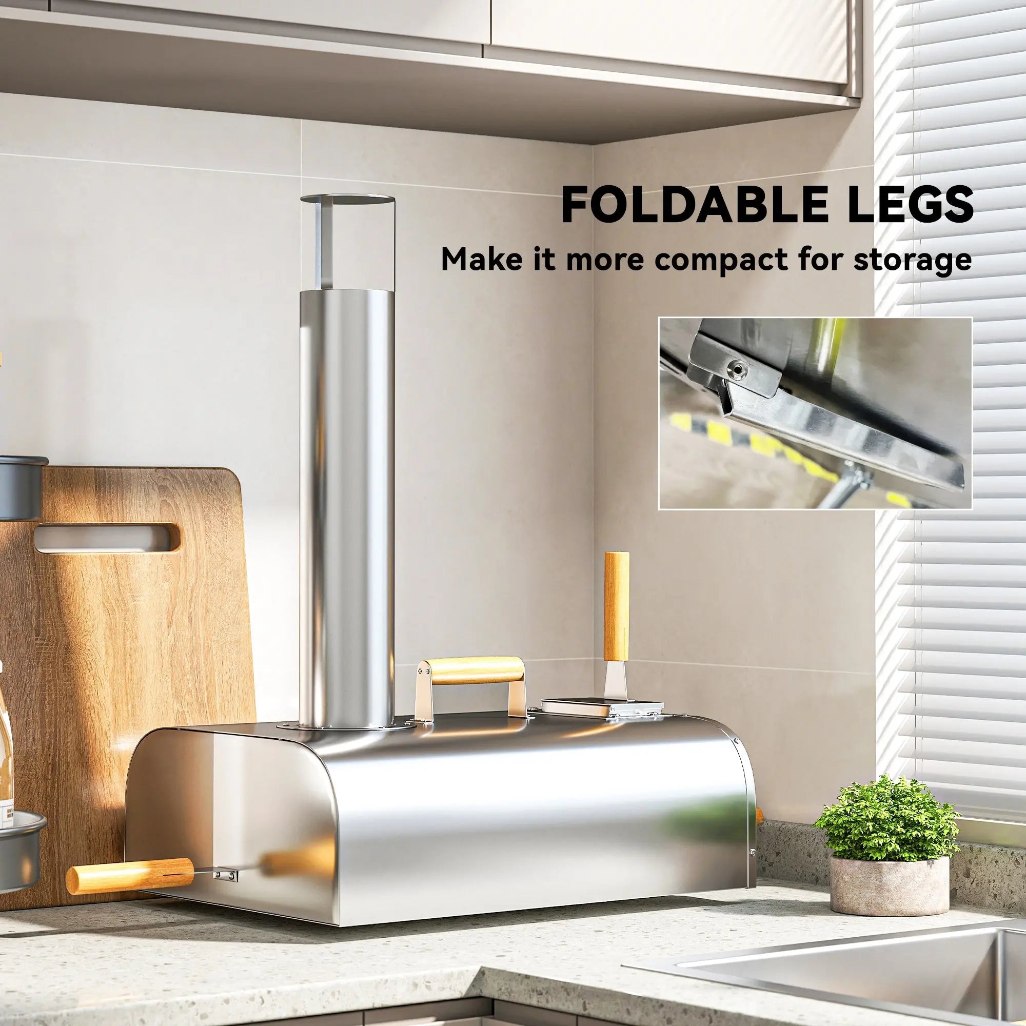 Stainless steel outsunny outdoor pizza oven with foldable legs wooden handles compact size and pizza stone included