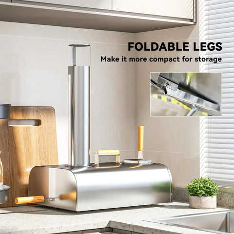 Stainless steel outsunny outdoor pizza oven with foldable legs wooden handles compact size and pizza stone included
