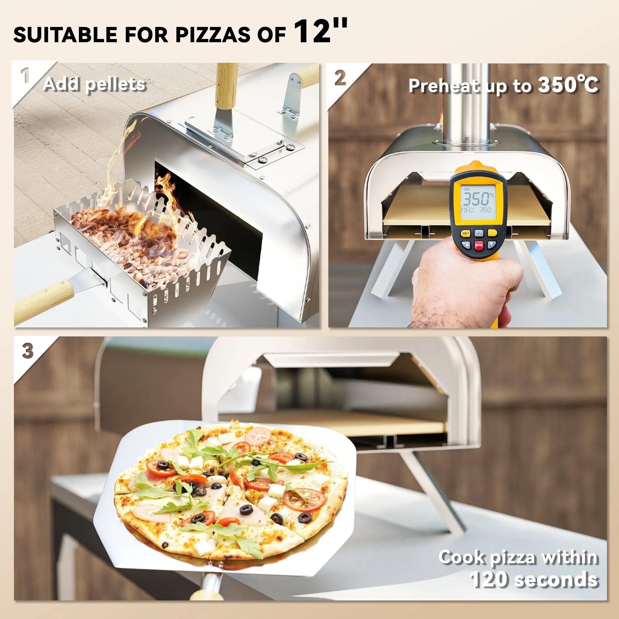 Outsunny stainless steel portable pizza oven with digital thermometer wooden handle pizza stone and compact size for outdoor use