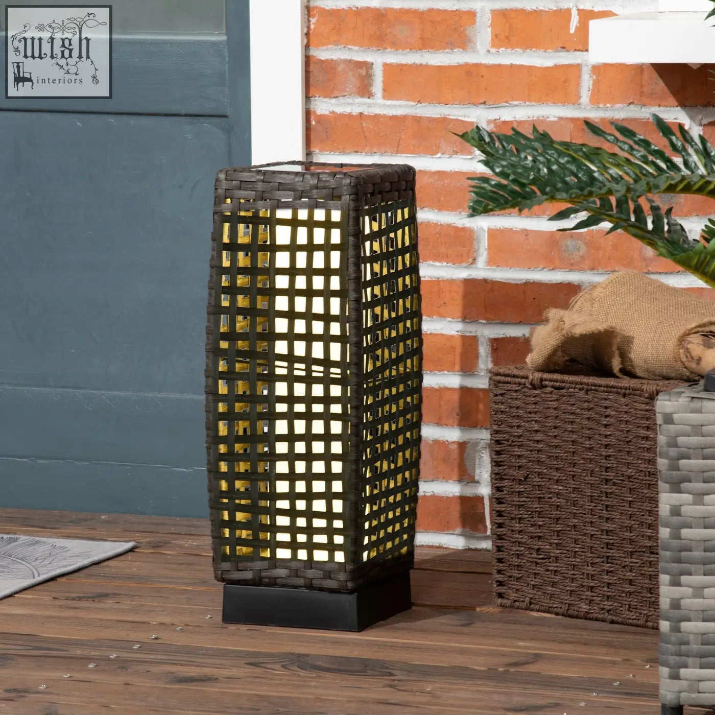 Outsunny outdoor rattan lamp with dark brown woven wicker and warm light auto on off solar powered eight hours light