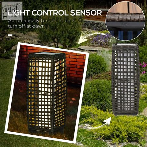 Outsunny outdoor rattan lamp solar lantern in grey woven wicker with auto on off and eight hours light for patio and yard