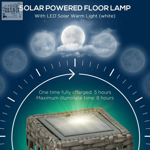 Outsunny outdoor rattan lamp with grey woven rattan and rectangular solar led panel for eight hours light use