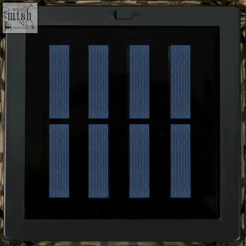 Black square solar panel with eight blue photovoltaic cells for an outsunny grey rattan lamp with eight hours light